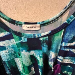 Calvin Klein Blue and Green Patterned Dress